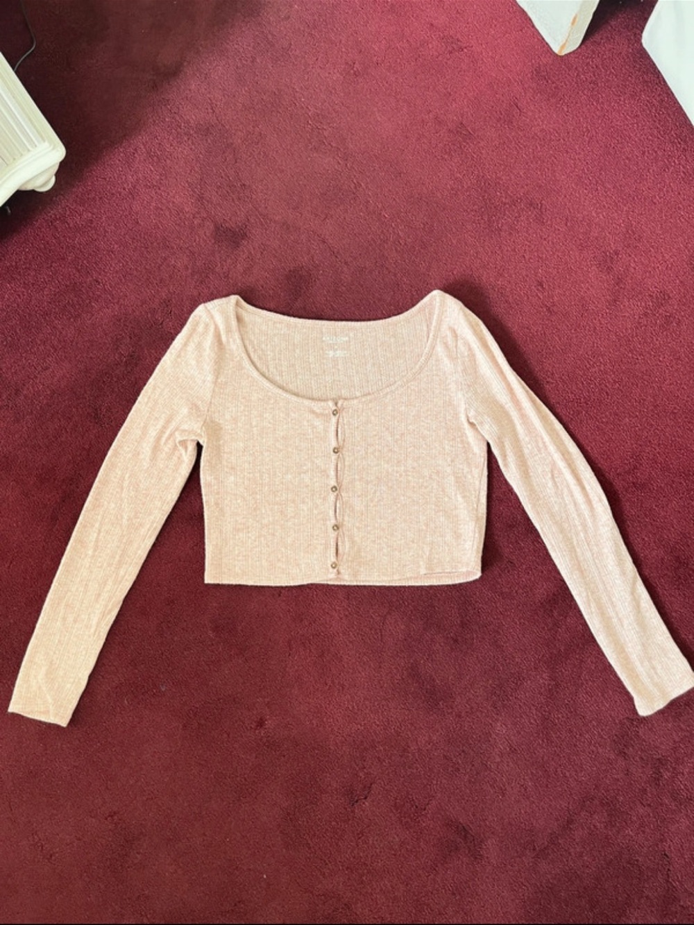 Arizona Jean Company Ribbed Scoop-Neck Button Crop Top - Blush Pink